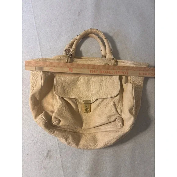 Aleanto Collezioni Leathe Tote Bag Women Cream Good Made in Italy Studded Handle - Picture 10 of 11